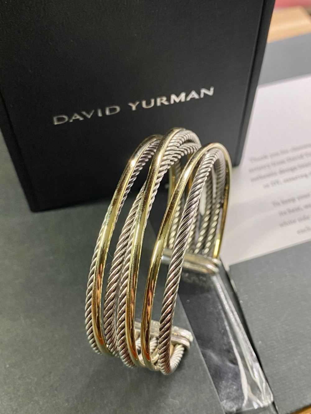 David Yurman Crossover Cuff Bracelet 18K Yellow Gold Sterling Silver Medium